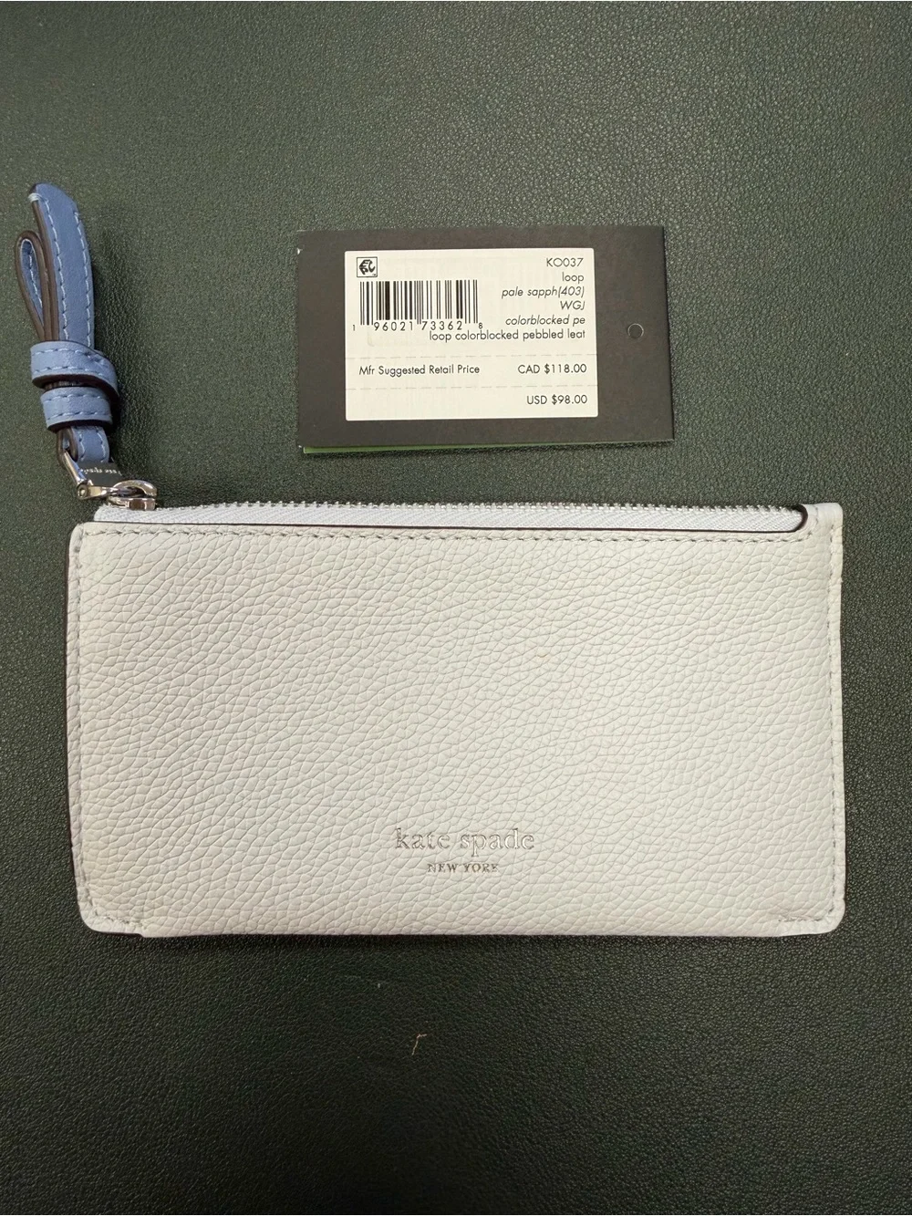 Kate Spade Pebbled Leather wallet in Pale Blue